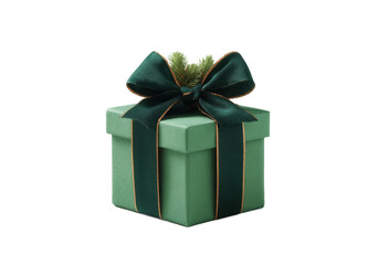 Obraz premium [Transparent Background PNG]Elegant Green Gift Box with Dark Green Ribbon