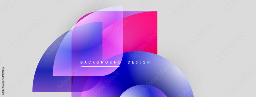 Poster abstract shapes overlap, creating vibrant color gradients. pink, blue hues dominate neutral backgrou