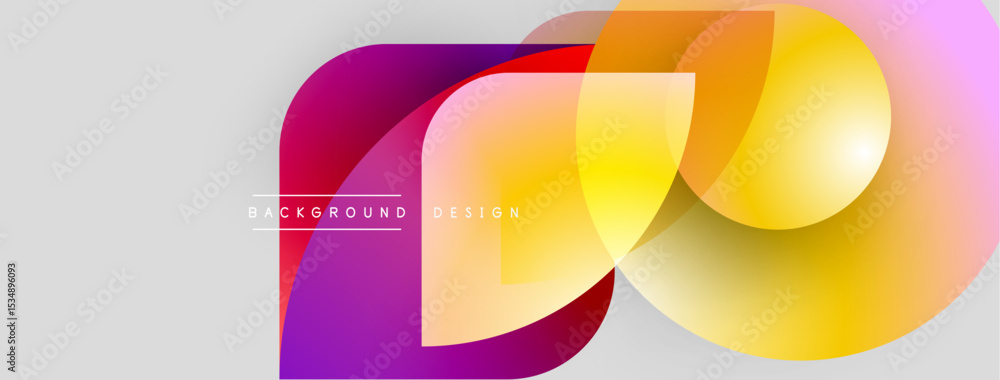 Poster Abstract colorful shapes overlap, creating dynamic visual effect. Gradient hues blend smoothly, forming modern background design.