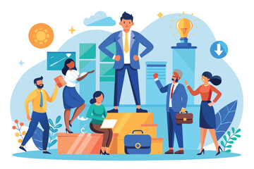 Business team collaboration in a modern office space showcasing leadership and innovative ideas