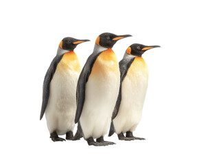 Fototapeta premium [Transparent Background PNG]Three King Penguins in a Row Against White Background