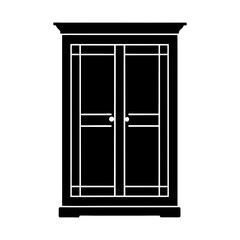 Vector illustration of an old wooden window frame isolated on a white background wardrobe almirah cupboard silhouette icon