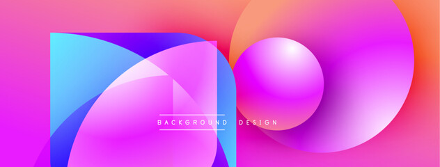 Abstract vibrant background. Overlapping shapes create dynamic visual effect. Pink, blue hues dominate composition. Modern design element.