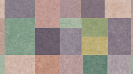 A geometric mosaic of colorful square blocks with a textural surface