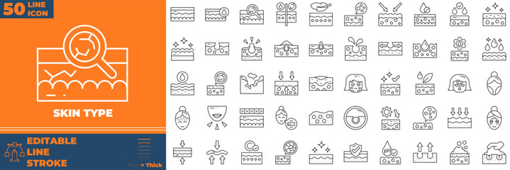 Skin Type Line Editable Icons set. Vector illustration in modern thin line style of skin type icons: skin, care, sensitive, etc