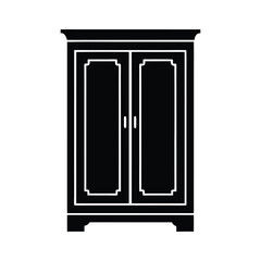 An antique wooden door opens into a room showcasing both vintage and modern furniture, including a classic mirror and a stylish wardrobe  almirah cupboard silhouette icon