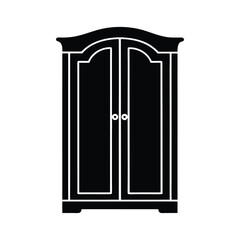 Vector illustration of modern wooden home furniture and architectural elements including doors, windows, and cabinets wardrobe almirah cupboard silhouette icon