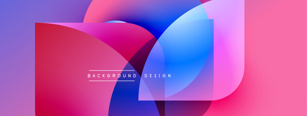 Abstract fluid shapes blend, creating vibrant pinks, blues, purples. Modern design features layered translucent circles, gradients. Text reads background design.