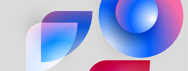 Fototapeta premium Abstract shapes blend vibrant blues, pinks, reds. Overlapping forms create dynamic visual interest, modern aesthetic.