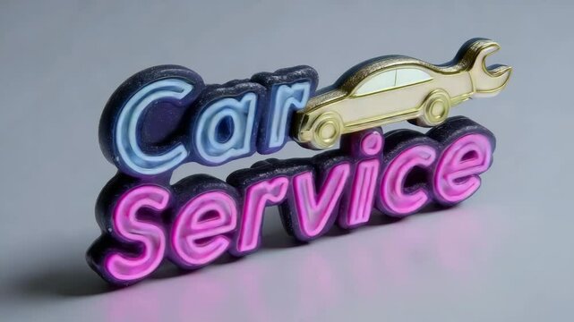 Neon sign displaying 'Car Service' with a graphic of a car and wrench. Bright colors create a modern, eye-catching look suitable for automotive businesses.