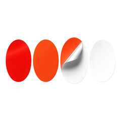 A set of four oval shaped stickers on transparent background