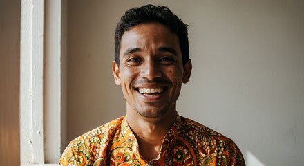 Portrait of a smiling man wearing a patterned shirt