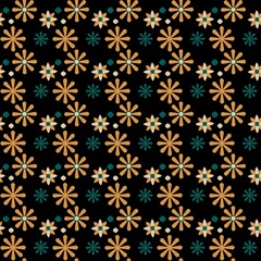 seamless abstract pattern with geometric flowers on black background floral backdrop graphic design print