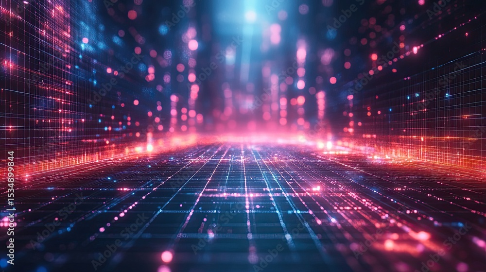 Poster abstract grid floor render with 3d perspective, tech background, and futuristic virtual environment 