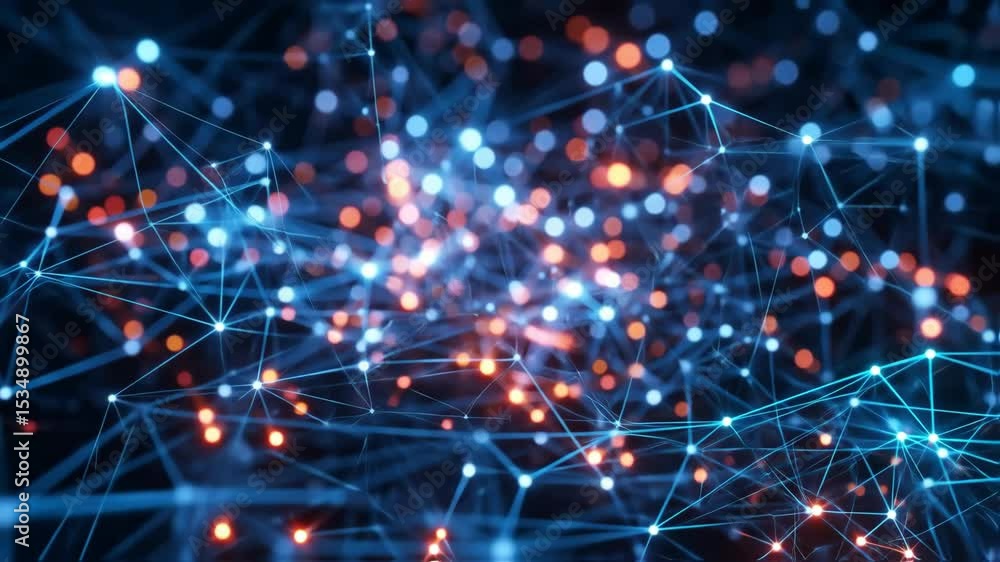 Aufkleber abstract network connection structure background with glowing blue lines and nodes, technology conce