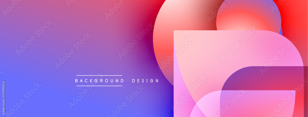 Poster Abstract gradient background. Overlapping circles create dynamic visual effect. Purple, pink, red hues dominate composition. Modern design element.