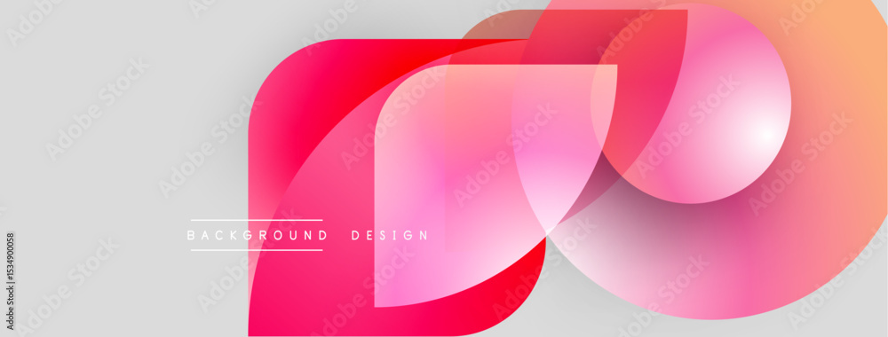 Poster abstract shapes overlap, creating vibrant color gradients. pink, red, orange hues blend smoothly ove
