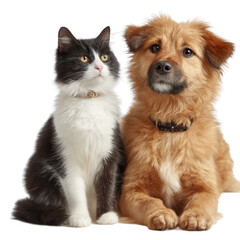 [Transparent Background PNG]Two Cute Pets Pose Together Against White Background