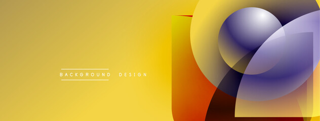 Abstract design features vibrant yellow, orange gradients. Overlapping shapes create modern visual effect. Text reads background design.