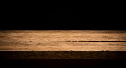 Empty Rustic Wood Table Top on Black Background for Product Display, Mockup