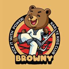 Cute cartoon Sun Bears in martial arts poses wearing karate uniforms. Fun and dynamic illustration perfect for kids, sports, and character design themes
