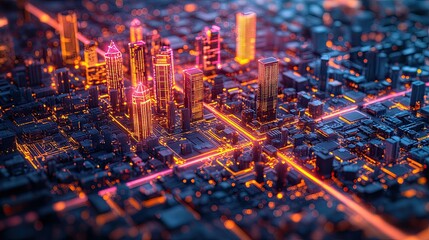 AI-powered urban planning interface showing glowing blueprint overlays on a digital city map 