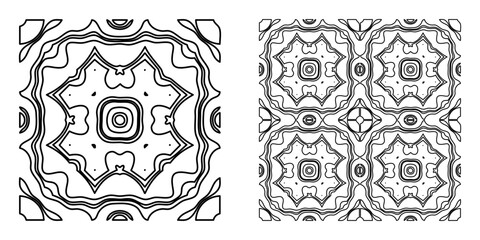 Abstract Seamless Geometric Pattern 3 – Outline Linear Vector Design - 幾何学的なシームレスパターンのセット