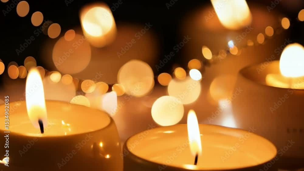 Poster warm and inviting candles glowing softly against a blurred background with bokeh effect 4k video foo
