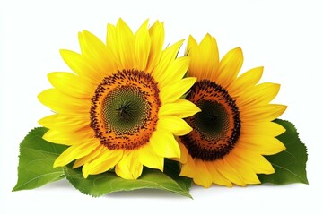 Obraz premium Two Beautiful Sunflowers on White Background