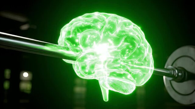 Digital brain on barbell exercise illustration
