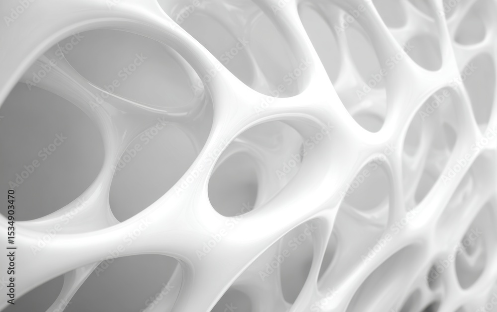 Fototapete abstract white voronoi structure with rounded edges, geometric monochrome pattern