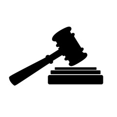 Silhouette Gavel Striking Soundboard Graphic Illustration on White Background