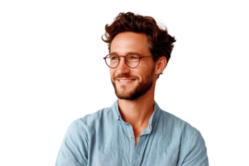 [Transparent Background PNG]Smiling Caucasian Man Wearing Glasses in Profile View