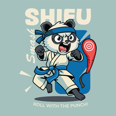 Cute cartoon pandas in martial arts poses wearing karate uniforms and headbands. Fun and dynamic illustration perfect for kids, sports, and character design themes