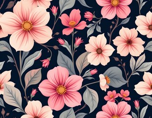 high quality, minimalist pattern of blooming flowers with smooth, flowing shapes