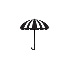 Simple Black and White Umbrella Icon with Ribbed Pattern and JShaped Handle