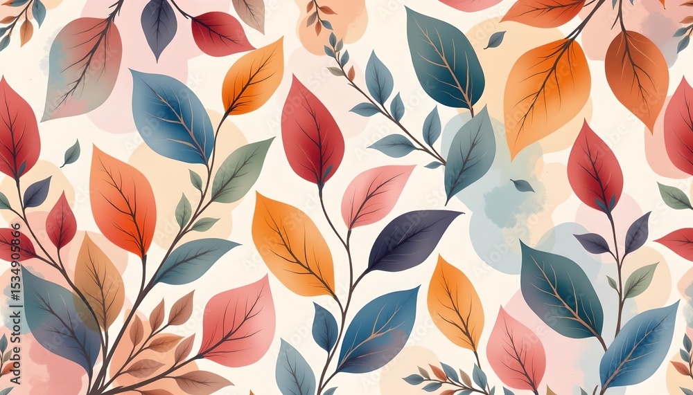 Aufkleber high quality, soft watercolor style leaf pattern with abstract shapes and warm color blending