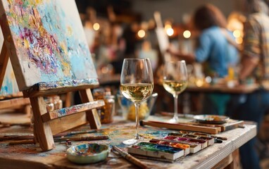 Abstract Art Canvas, White Wine, Creative Workshop, Colorful Painting