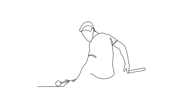 Animated self drawing of a billiard player video design illustration. Sports design illustration simple linear style video concept. Billiard player design for your asset and educational purpose.