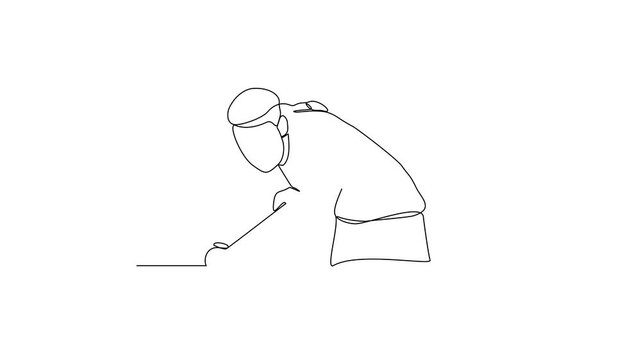 Animated self drawing of a billiard player video design illustration. Sports design illustration simple linear style video concept. Billiard player design for your asset and educational purpose.