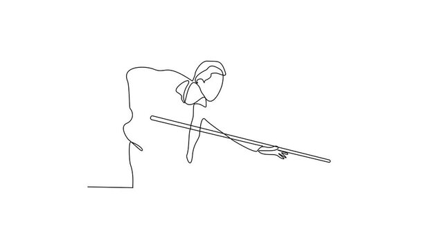 Animated self drawing of a billiard player video design illustration. Sports design illustration simple linear style video concept. Billiard player design for your asset and educational purpose.