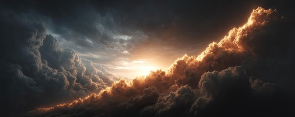 Fototapeta premium Financial growth chart forecast for portfolio wealth concept. Dramatic clouds illuminated by golden sunlight at sunset.