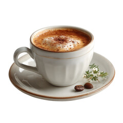 [Transparent Background PNG]Aromatic Coffee Cup with Frothy Top and Coffee Beans