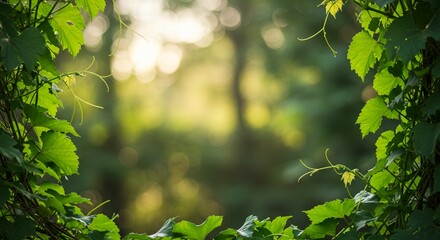 Obraz premium Green Vines Framing a Forest Scene with Bokeh Light