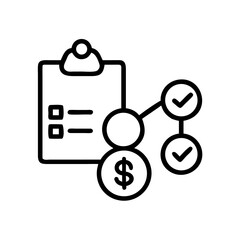 Budget Planning and Financial Management Line Icon – Minimalist Black Outline Symbol of Gear and Dollar Tag for Cost Analysis, Finance Strategy, and Business Operations