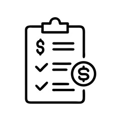 Budget Planning and Financial Management Line Icon – Minimalist Black Outline Symbol of Gear and Dollar Tag for Cost Analysis, Finance Strategy, and Business Operations