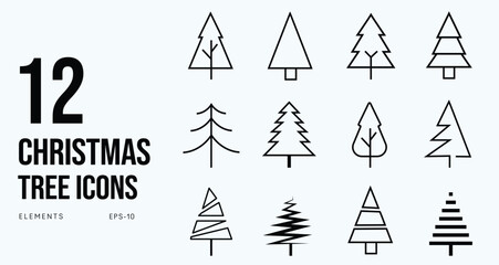 Christmas Tree Line Icon Set Minimal Winter Holiday Tree Symbols Collection Clean Modern Line Art Vector Set Festive Outline Icon Pack