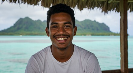 Smiling Man in Tropical Paradise