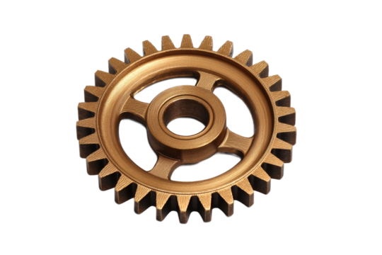 [Transparent Background PNG]Vintage Bronze Gear Object on White Background