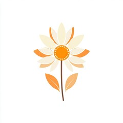 Stylized flower with orange and cream petals, simple stem and leaves, isolated on white background